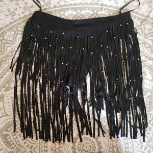 sold - iheartraves suede fringe skirt/bottoms
